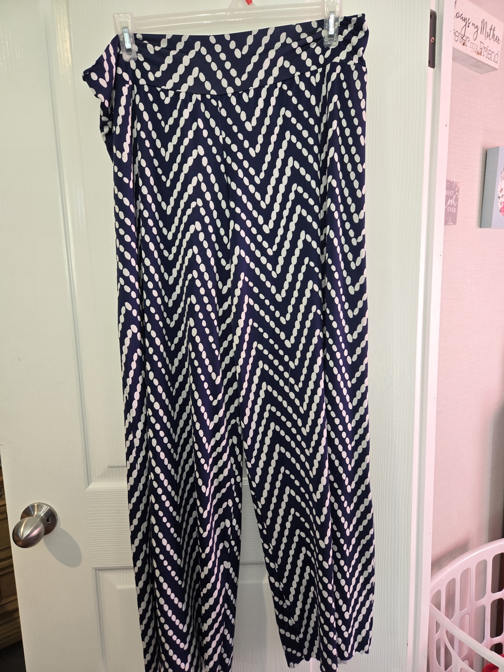 Navy Chevron Dot Wide-Leg Pants